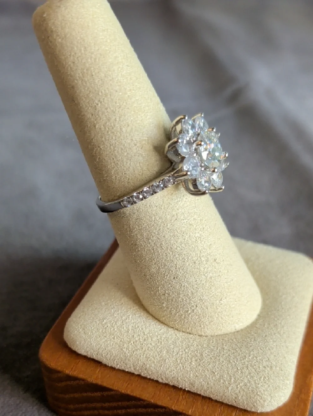 Flower Moissanite Engagement Ring - White Gold Plated Size 7